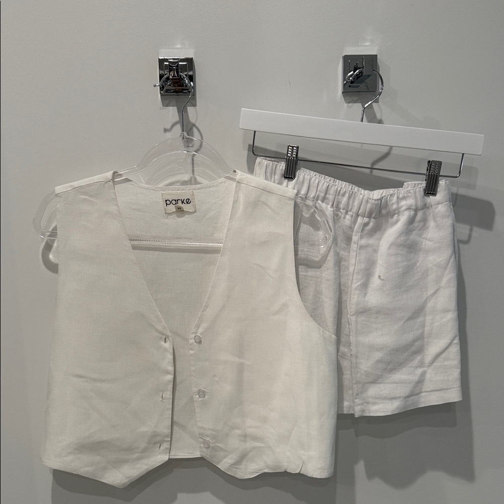 Parke White Linen Vest and Shorts Set